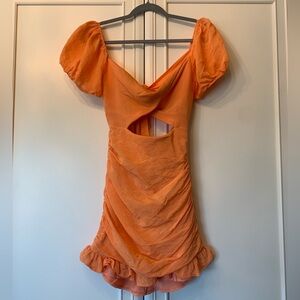 Mika & Gala Chic Orange Puff Sleeve Mini Dress